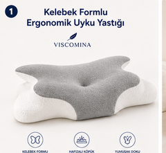 Viscomina Kelebek Uyku Yastığı Boyun Destekli %100 Memory Foam Visco Yastık (GRİ)
