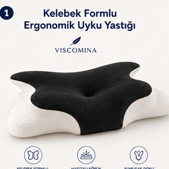 Viscomina Kelebek Uyku Yastığı Boyun Destekli %100 Memory Foam Visco Yastık (SİYAH)