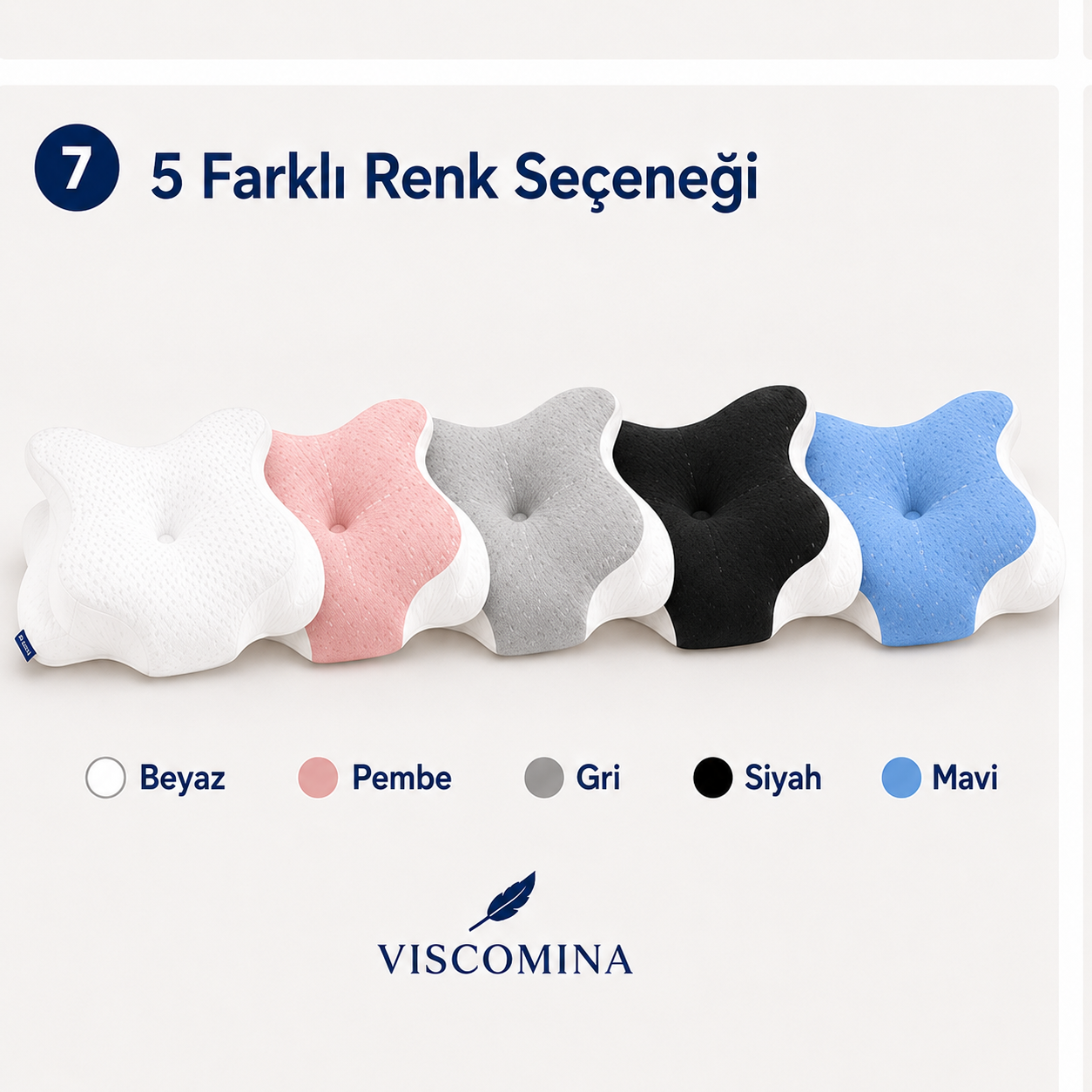 Viscomina Kelebek Uyku Yastığı Boyun Destekli %100 Memory Foam Visco Yastık (MAVİ)