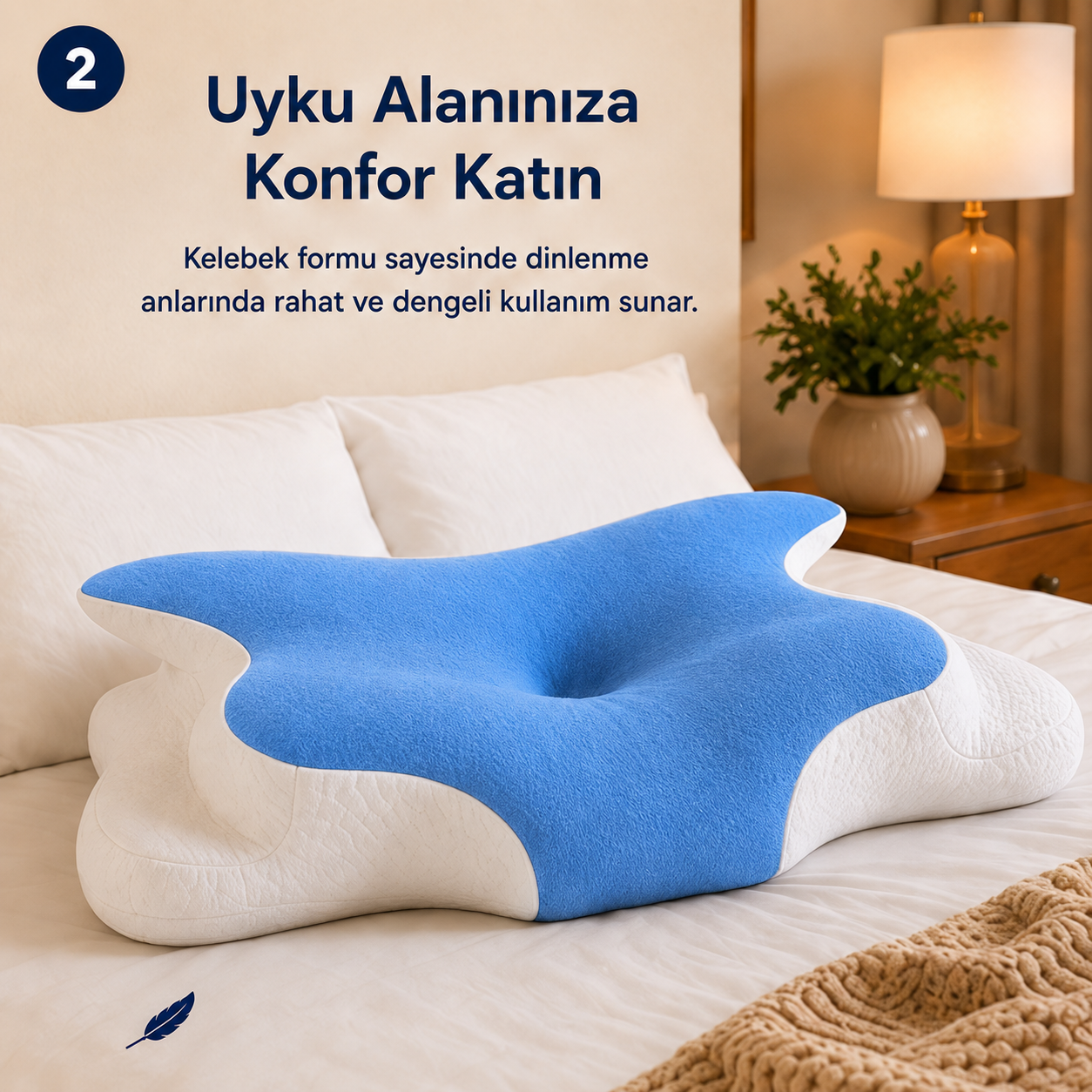Viscomina Kelebek Uyku Yastığı Boyun Destekli %100 Memory Foam Visco Yastık (MAVİ)