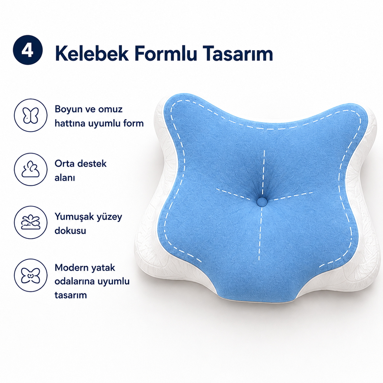 Viscomina Kelebek Uyku Yastığı Boyun Destekli %100 Memory Foam Visco Yastık (MAVİ)