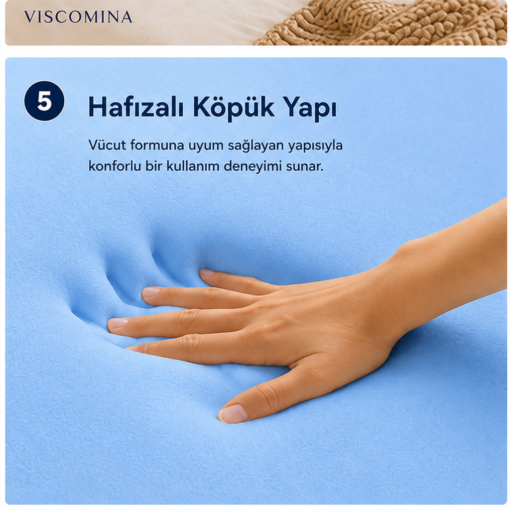 Viscomina Kelebek Uyku Yastığı Boyun Destekli %100 Memory Foam Visco Yastık (MAVİ)