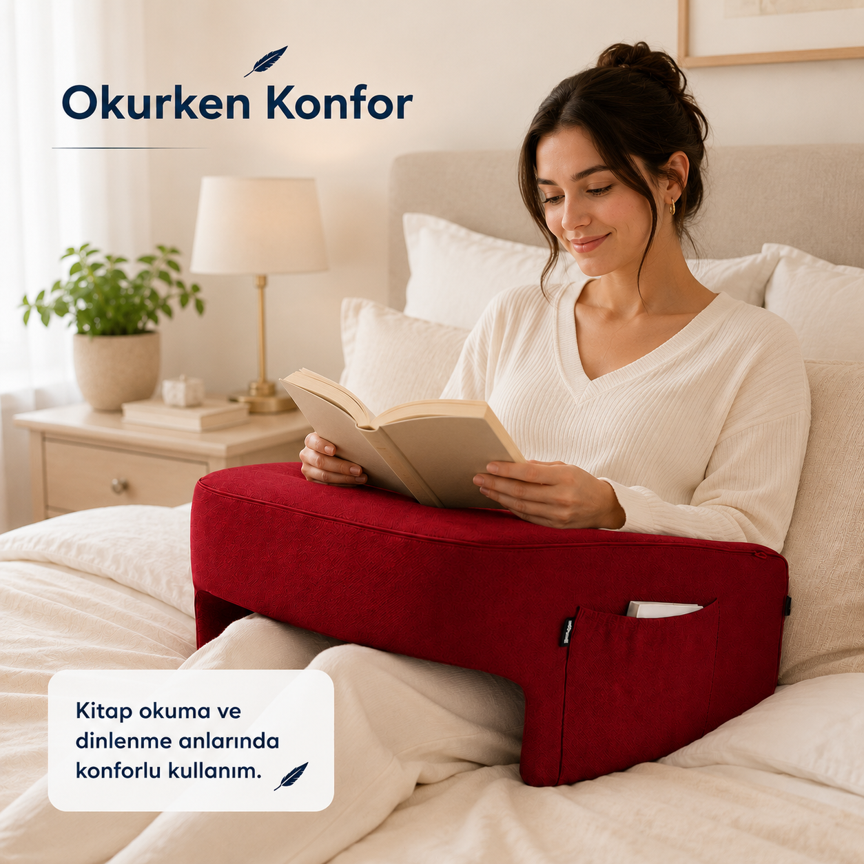 Viscomina Dizüstü Yastık Masası | Ekstra Cepli Laptop, Kitap ve Okuma Yastığı (BORDO)