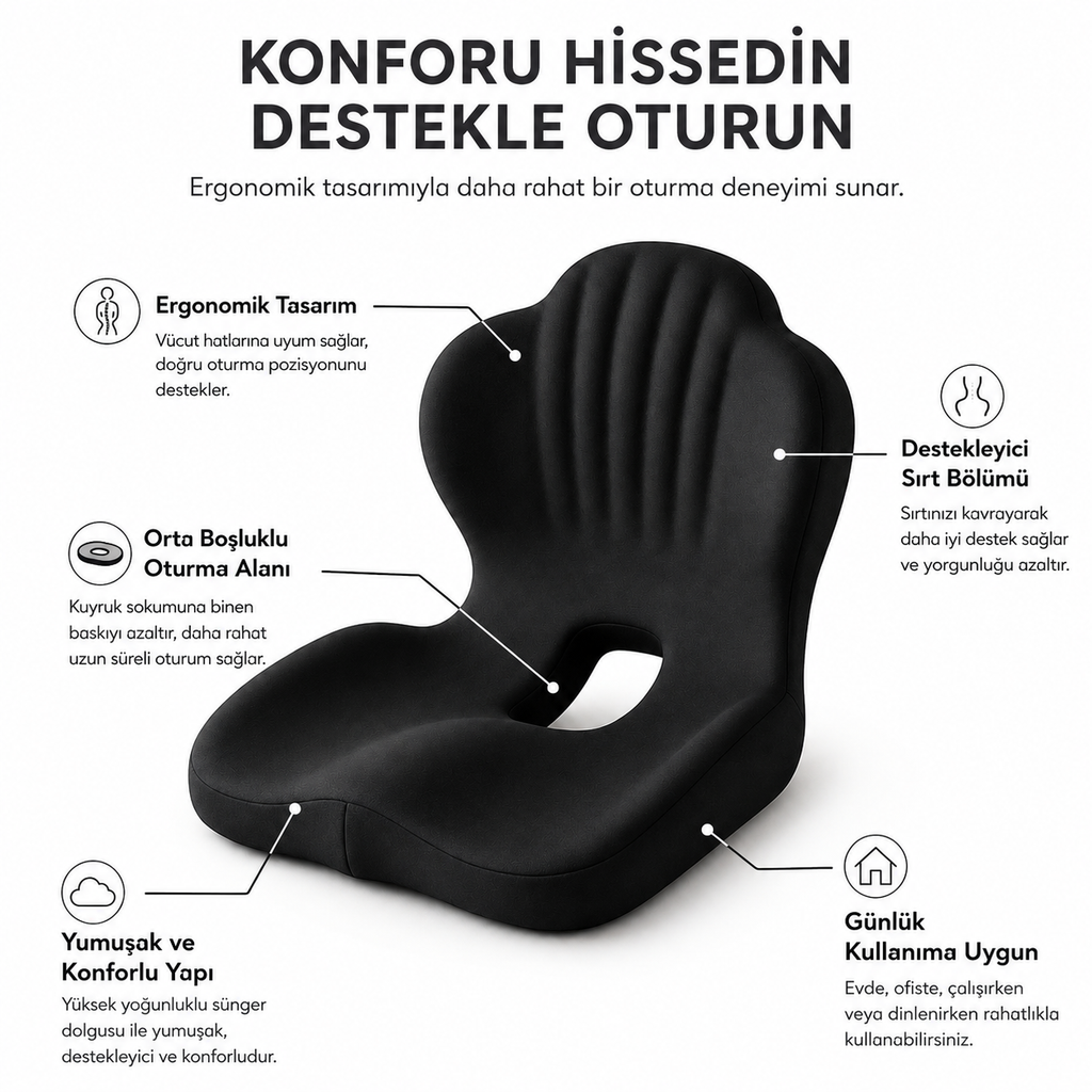 Viscomina Ortopedik Bel ve Oturma Minderi | Hafızalı Köpük Sandalye Minderi