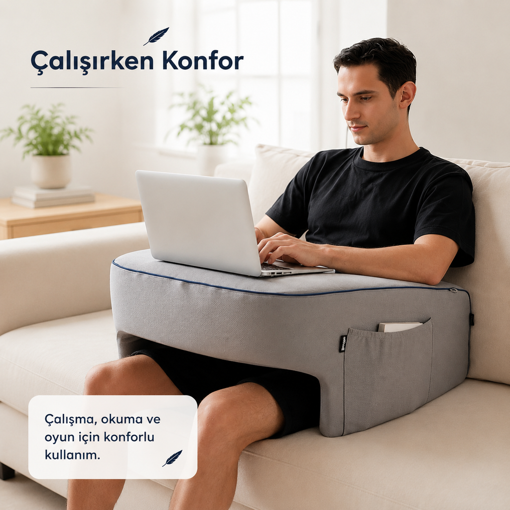 Viscomina Dizüstü Yastık Masası | Ekstra Cepli Laptop, Kitap ve Okuma Yastığı (GRİ)