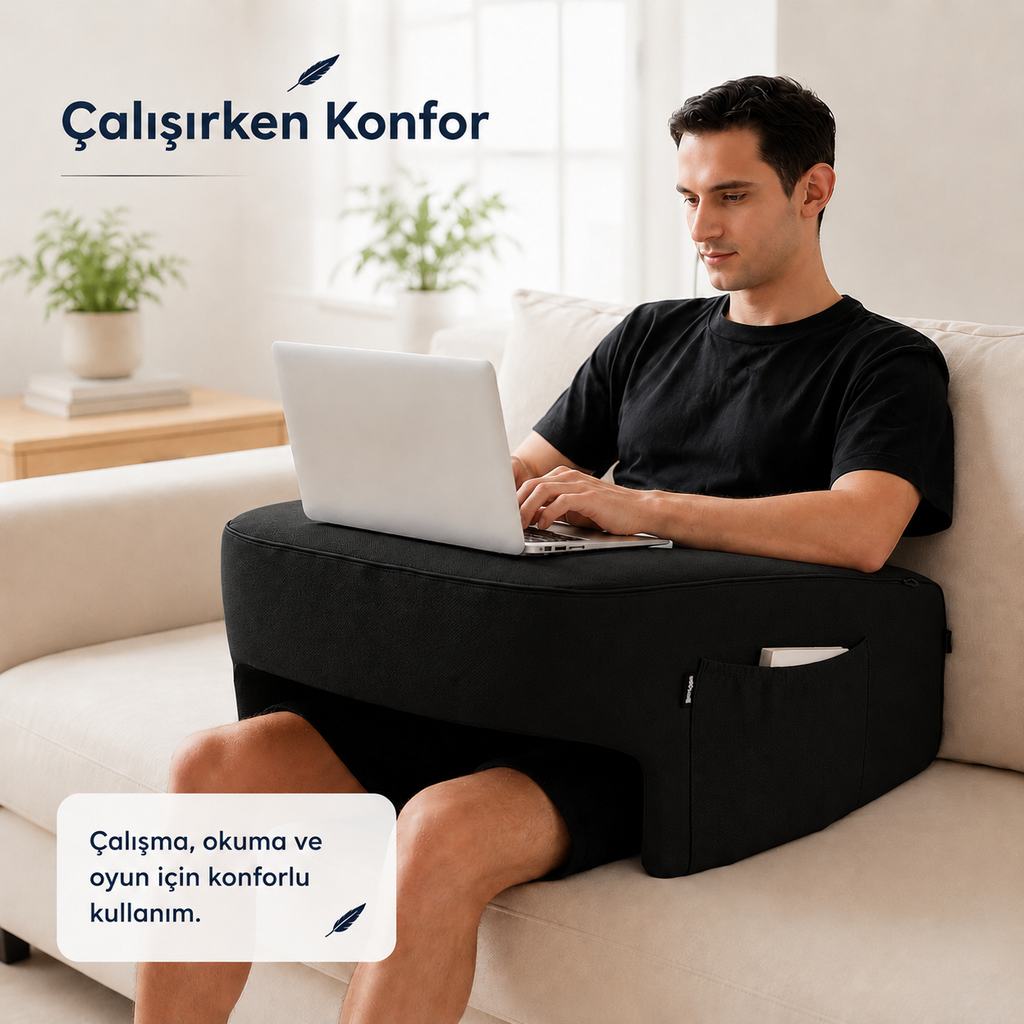Viscomina Dizüstü Yastık Masası | Ekstra Cepli Laptop, Kitap ve Okuma Yastığı (SİYAH)