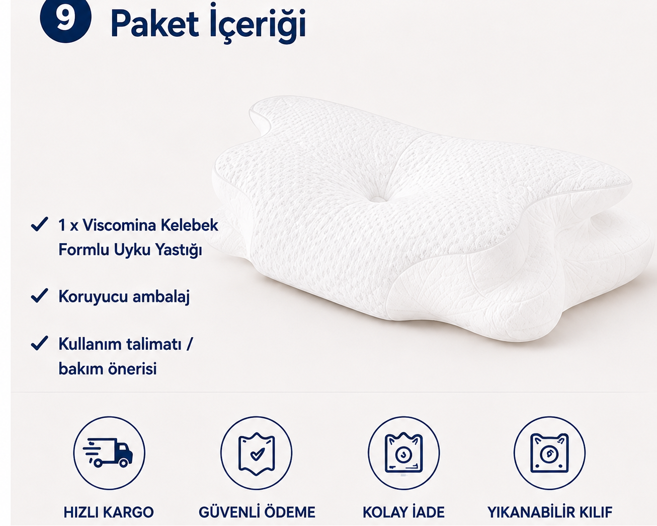 Viscomina Kelebek Uyku Yastığı Boyun Destekli %100 Memory Foam Visco Yastık (BEYAZ)