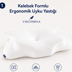 Viscomina Kelebek Uyku Yastığı Boyun Destekli %100 Memory Foam Visco Yastık (BEYAZ)