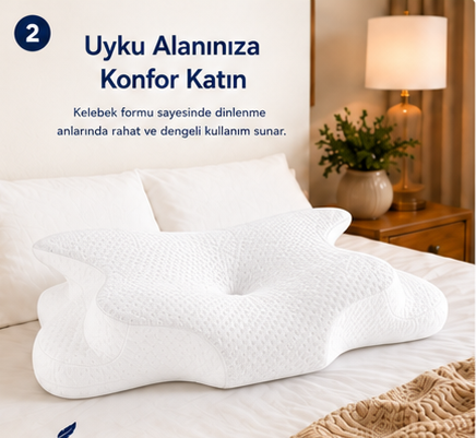 Viscomina Kelebek Uyku Yastığı Boyun Destekli %100 Memory Foam Visco Yastık (BEYAZ)