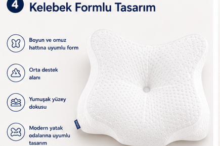Viscomina Kelebek Uyku Yastığı Boyun Destekli %100 Memory Foam Visco Yastık (BEYAZ)