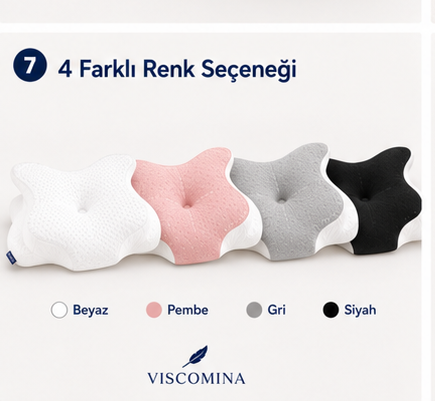 Viscomina Kelebek Uyku Yastığı Boyun Destekli %100 Memory Foam Visco Yastık (GRİ)