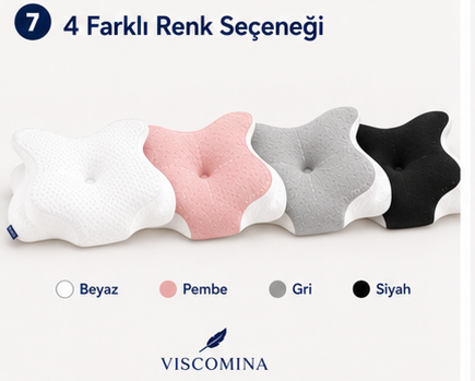 Viscomina Kelebek Uyku Yastığı Boyun Destekli %100 Memory Foam Visco Yastık (PEMBE)
